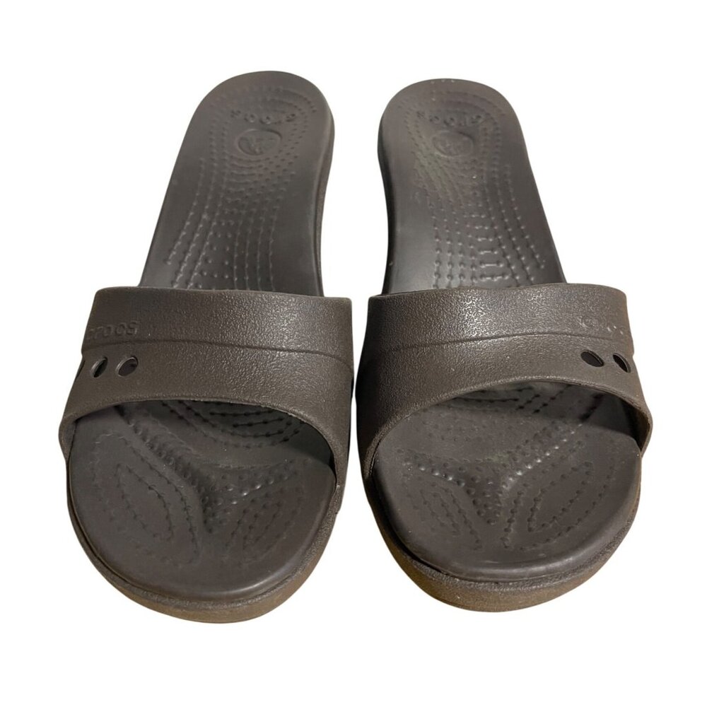Crocs Kadee Wedge Sandals Size 8 Brown Slip On Lightweight Open Toe EVA